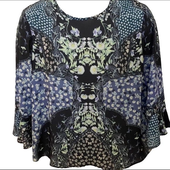 PHILOSOPHY Women’s M Medium Top Blue Green Floral - Picture 1 of 5